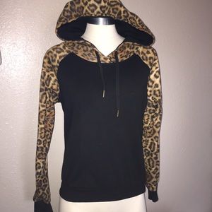 Y2K SOUTH-POLE BLACK AND LEOPARD PRINT HOODIE M